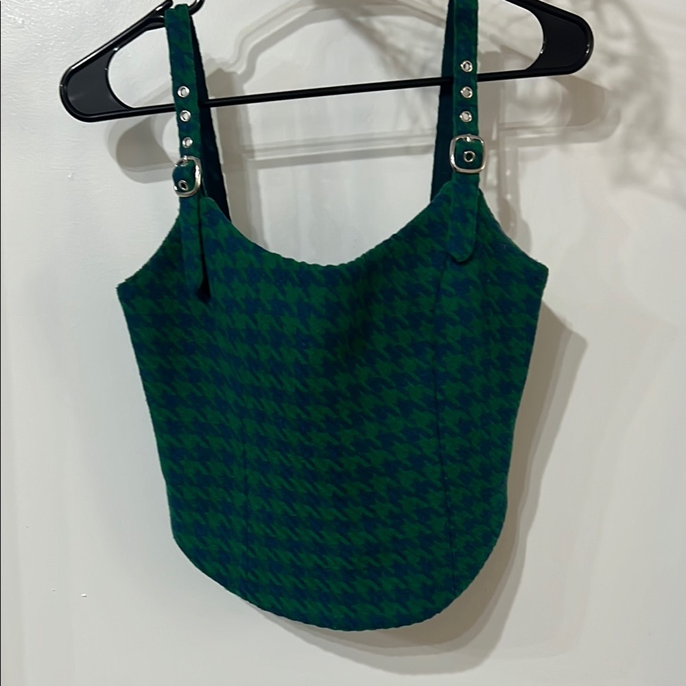 Lovers + Friends Green and Black Houndstooth Corset Top